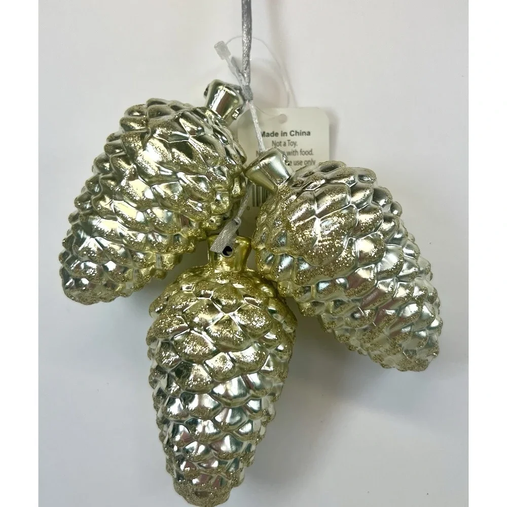 NEW 16 RAZ Imports  Pinecone Christmas Ornaments Glitter Silver Gold Sparkly